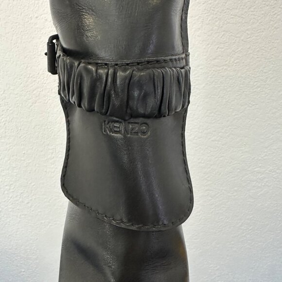 Kenzo Leather Tall Boots Black High Heel Platform Size 37 Going Out Dressy - Picture 10 of 15